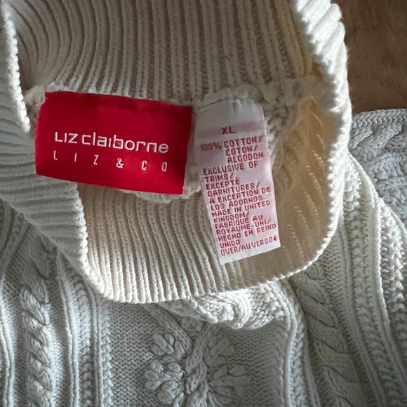 Vintage White Cable Knit Turtleneck Sweater Cozy Classic - Picture 10 of 11